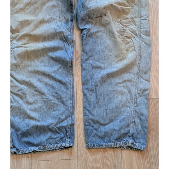 Sanforized Denim Overalls VTG 50s Repaired Distressed Thrashed Faded 35" Waist - Picture 14 of 16